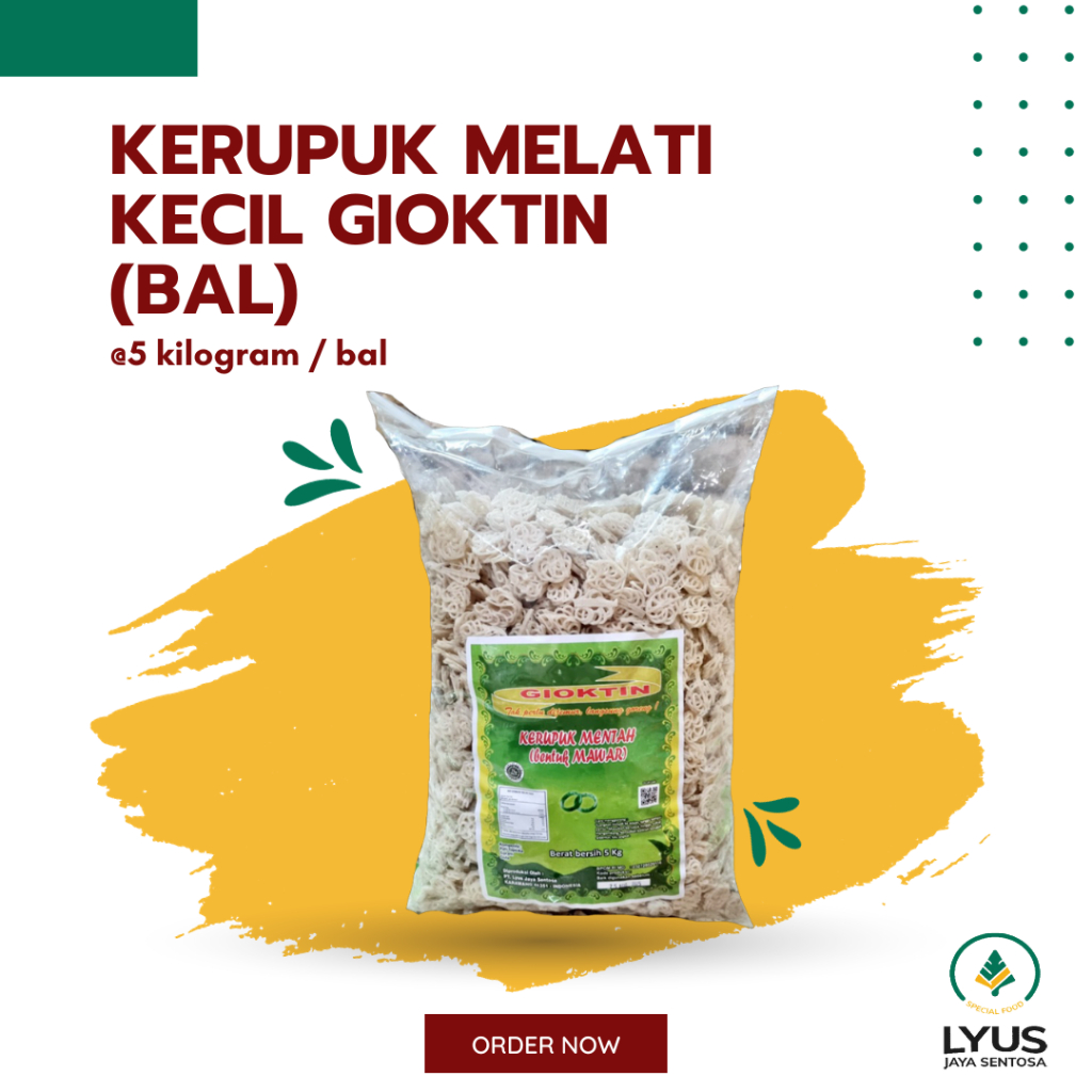 

Kerupuk Melati Kecil Gioktin @5kg / Krupuk Melati Kecil Gioktin