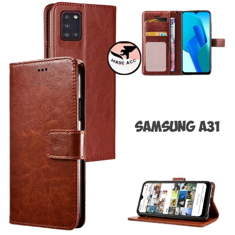 SAMSUNG A31 casing dompet flip cover leather case kulit premium