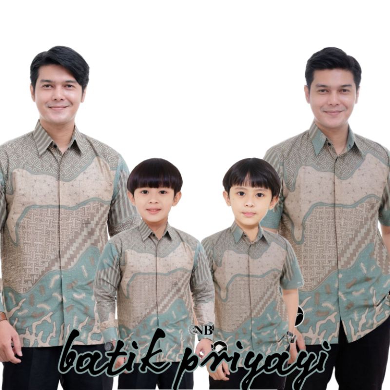 Kemeja Batik Anak Laki laki Warna Hijau Sage Green Batik Pria Dewasa Couple Batik Ayah dan Anak Laki