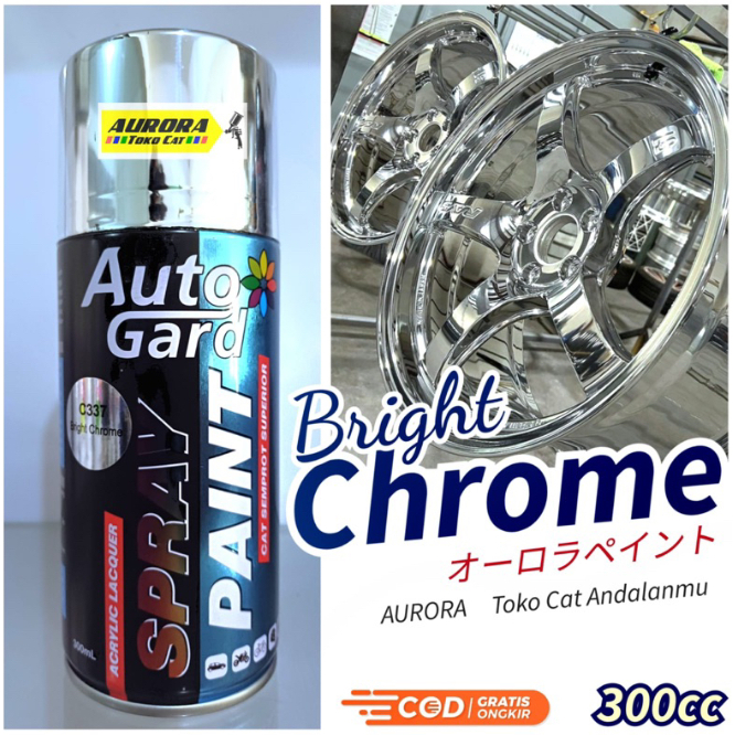 Cat Semprot Chrome Bright untuk Velg Rangka Motor Mobil Efek Kaca 300 ml