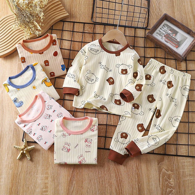 Sunny Stars Setelan Piyama Anak Perempuan Laki-Laki Satu Set Baju Tidur Kaos Lengan Tangan Panjang C