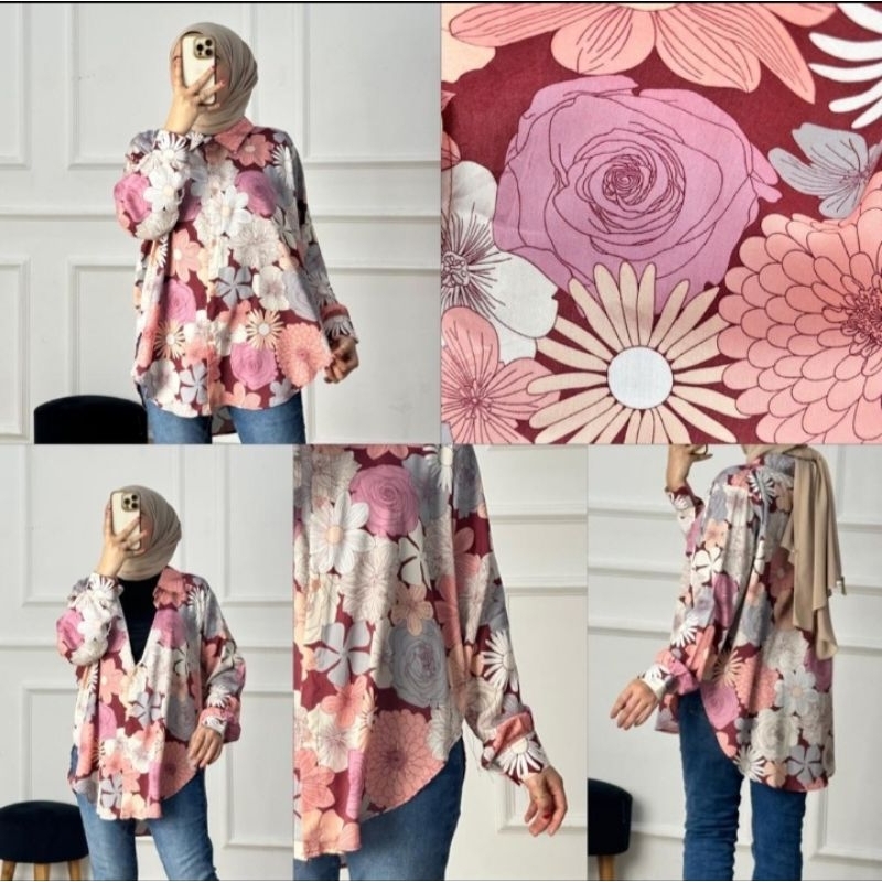 KEMEJA WANITA TWILL PREMIUM / KEMEJA WANITA MURAH MOTIF BUNGA