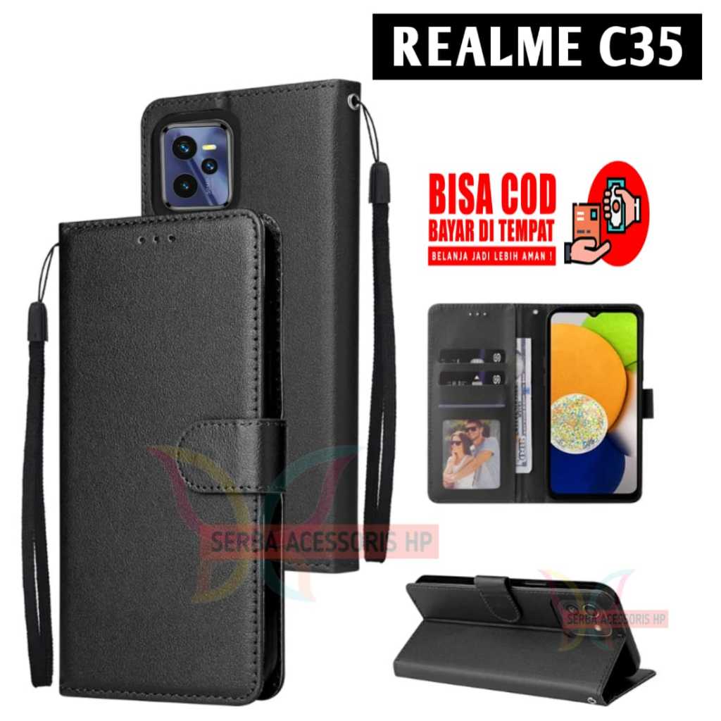 Case dompet REALME C35 flip dompet kulit mewah sampul slot kartu