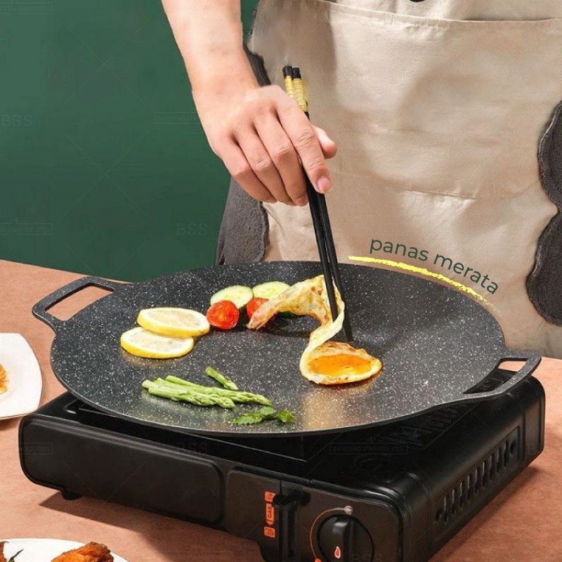 hgf {BG} Wajan Pemanggang Anti Lengket 34cm / Wajan Pemanggang Daging Sosis Grill Panci Korea Bulat