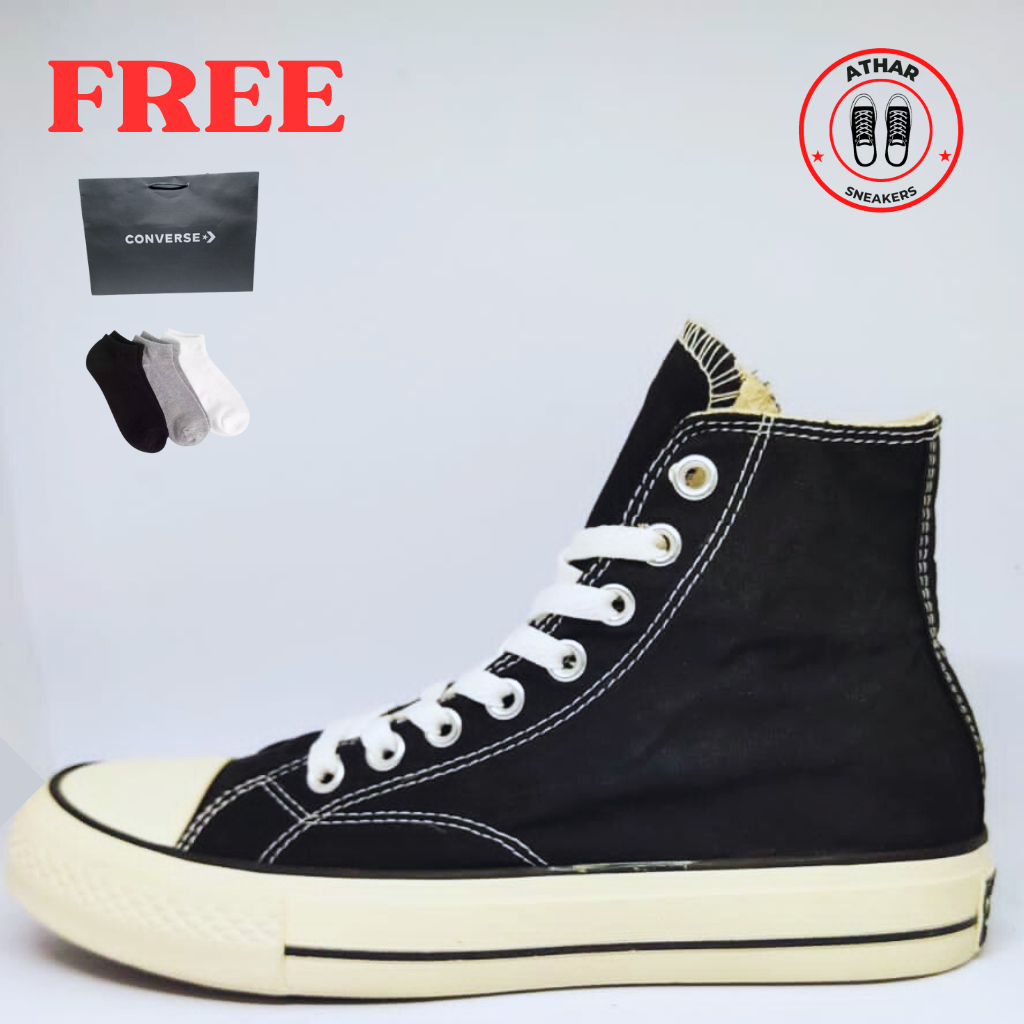 (FREE PAPER BAG) Sepatu Sneakers 70s High Black White Converse