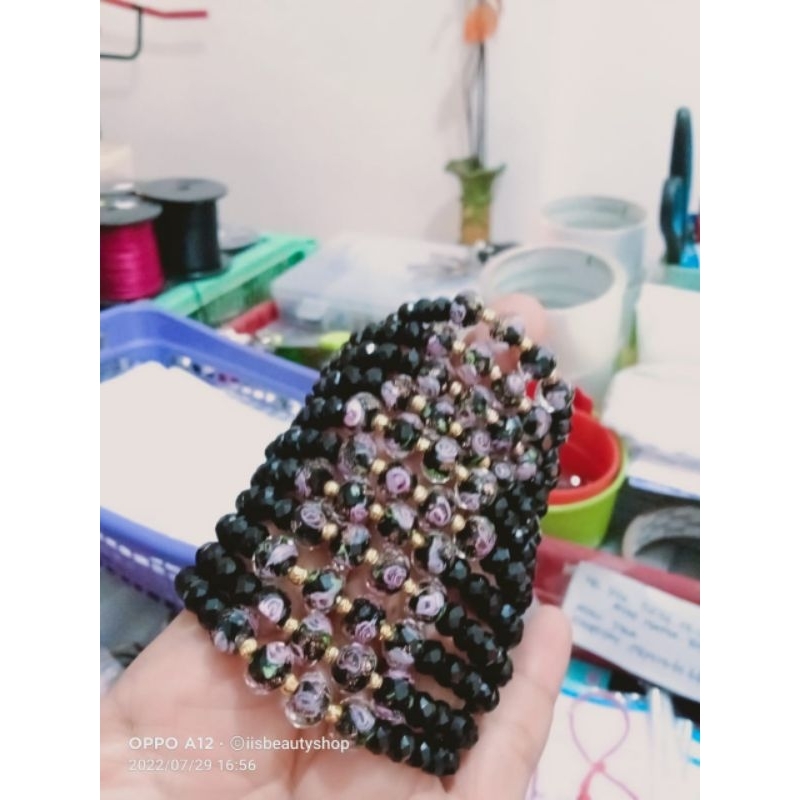 Gelang Tali Ceko Variasi Batu Bunga//Batu Giok Emas 0,1gram Semar Ismoyo J5