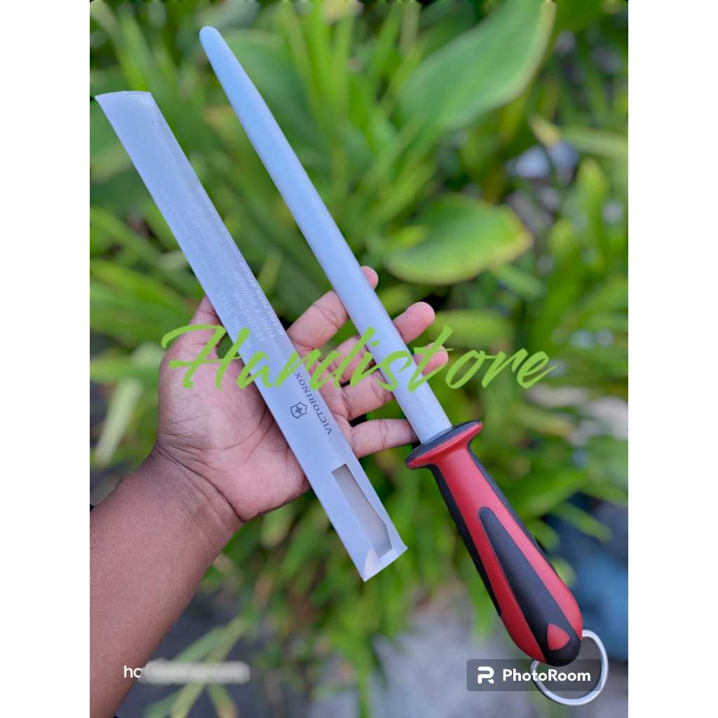 ID ASAHAN VICTORINOX OVAL 30 CM HONING STEEL DUAL GRIP BLACK RED MICRO FINECUT 7.8521 BUTCHER