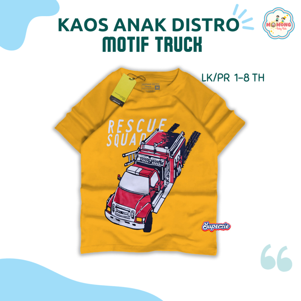 Baju Kaos Anak Distro Laki Laki Perempuan Motif Pemadam Kebakaran Trendi Warna Kuning Usia 1 Tahun 2