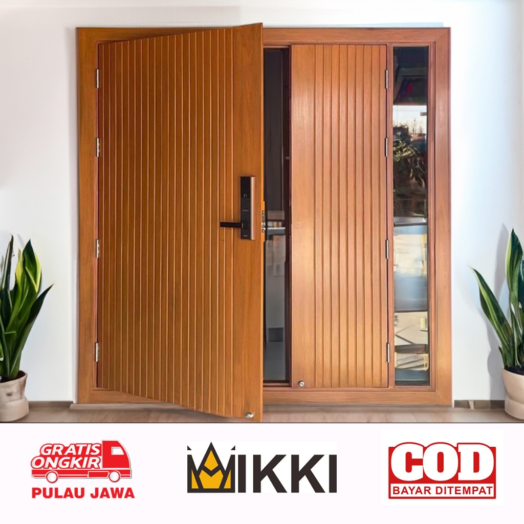 Bisa COD Custom Pintu rumah jati minimalis double besar kecil 1 jendela , Pintu minimalis kayu jati,