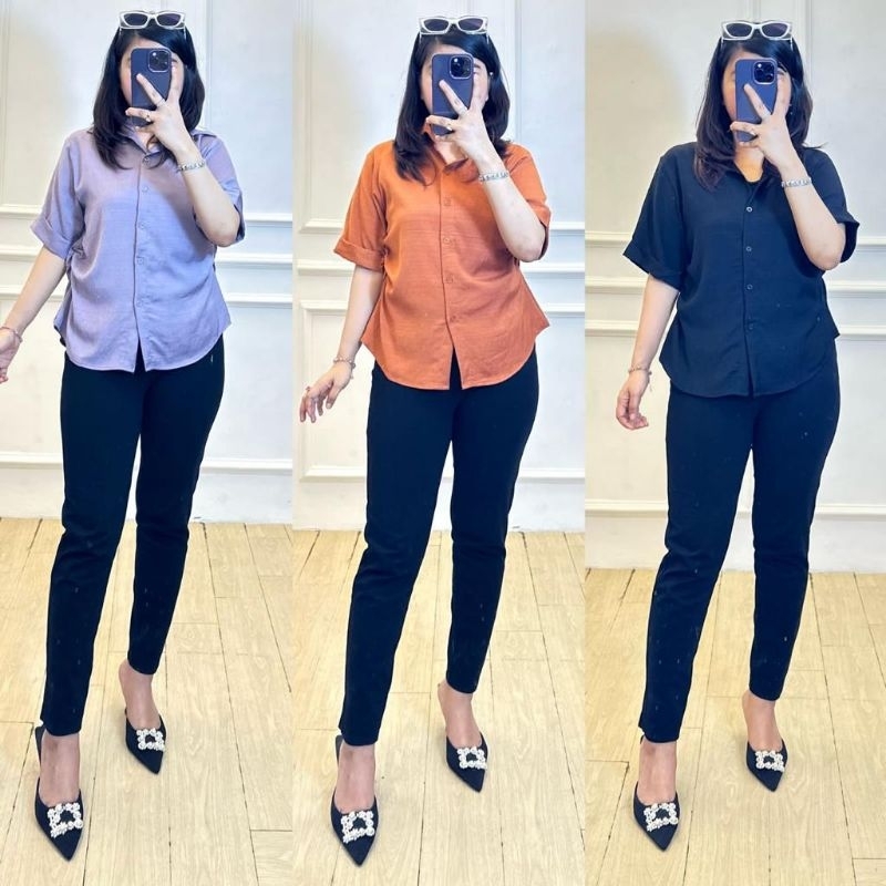 Diandra kemeja wanita lengan pendek basic