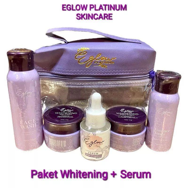 CREAM EGLOW PLATINUM SKINCARE + SERUM - PAKET WHITENING / ACNE / FLEK - ORIGINAL 100%