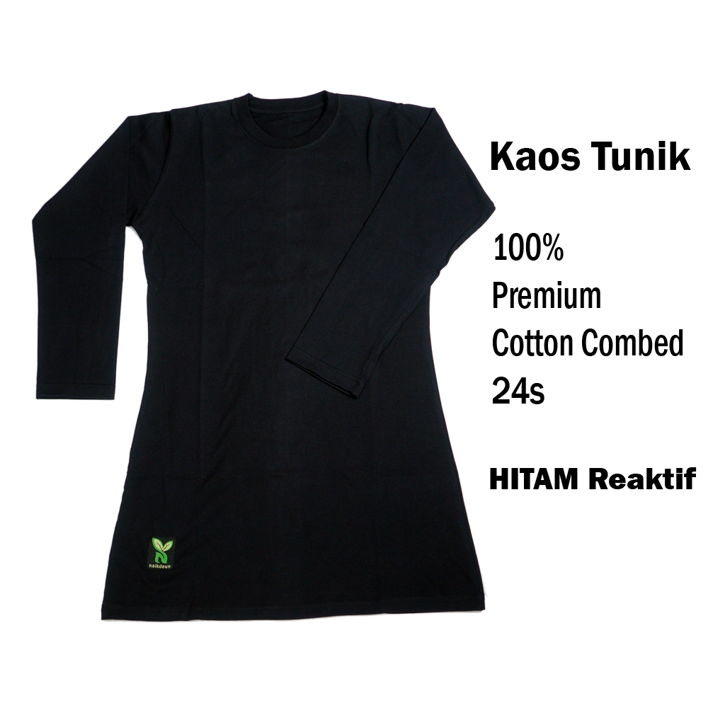 kaos polos tunik muslimah lengan panjang HITAM combed 24s