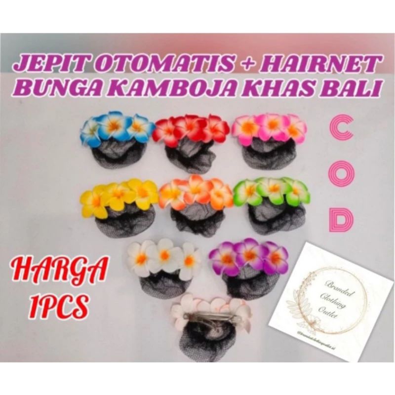 JEPIT RAMBUT OTOMATIS + HAIRNET / HAIRNET BUNGA KAMBOJA KHAS BALI / JEPITAN RAMBUT HARNET BUNGA JEPU