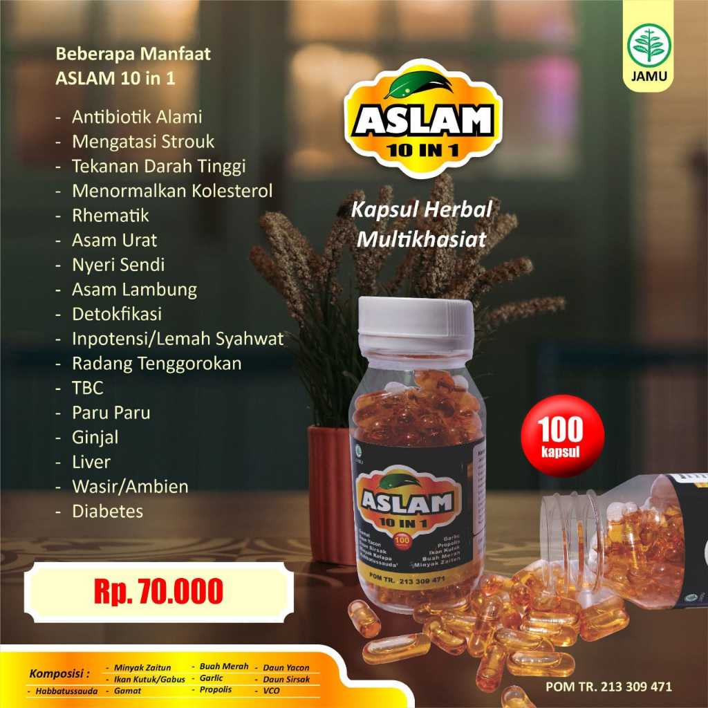 Kapsul Habbatussauda ASLAM 10 in 1 isi 100kaps | Kapsul Herbal Multikhasiat Perpaduan 10 Bahan Herba