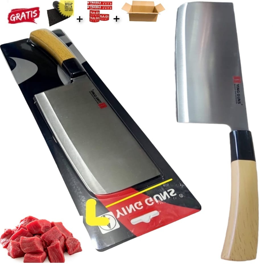 Pisau Golok Daging Tajam YING GUNS Golok Ying Guns Gagang Kayu Besar 29,5cm 7 Inch Setengah Golok Ke
