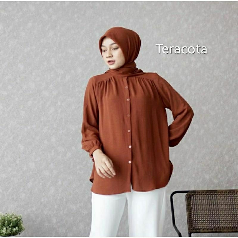 Alina blouse atasan Kemeja Wanita full kancing Polos basic Crinkle airflow Premium Hitam Putih Overs