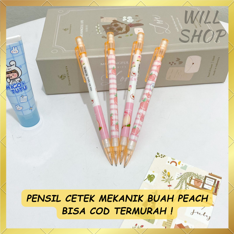 

PENSIL CETEK MEKANIK TRANSPARAN BUAH PEACH / PENSIL DENGAN HAPUSAN MOTIF TERBARU DAN UNIK / ALAT TULIS TERMURAH BISA COD
