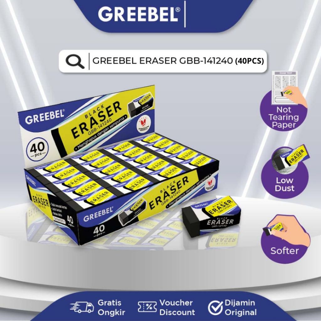 

GREEBEL ERASER GBB-141240 (Penghapus/Setip/hapusan gk berdebu/gk mudah Patah/utk anak) | (40PCS)