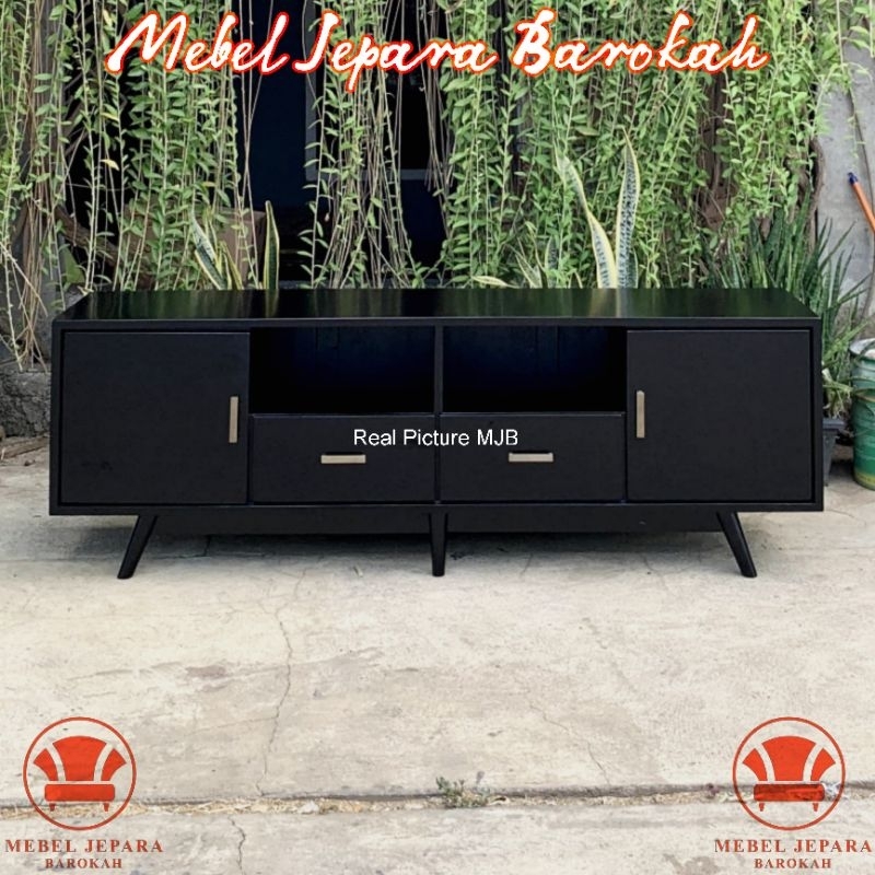 Bufet Meja TV Vintage Kayu Jati Minimalis Rak Meja TV Klasik 2 Laci Serbaguna