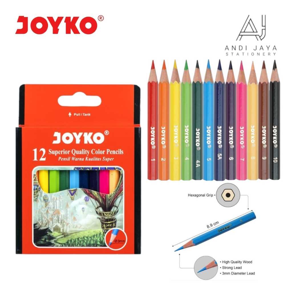 

Pensil Warna Joyko 12 Warna Pendek Merah CP-102 Superior Quality Color