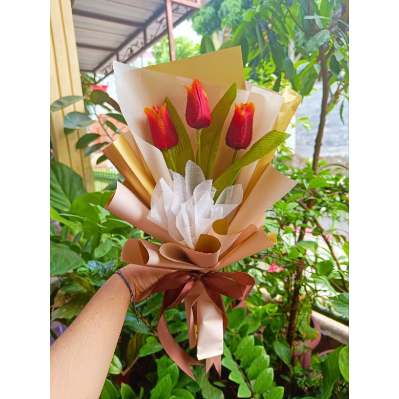 Simple Tulipe Bouquet Buket Bunga Tulip Artificial Buket Wisuda Buket Anniversary, Ultah, Wedding, V