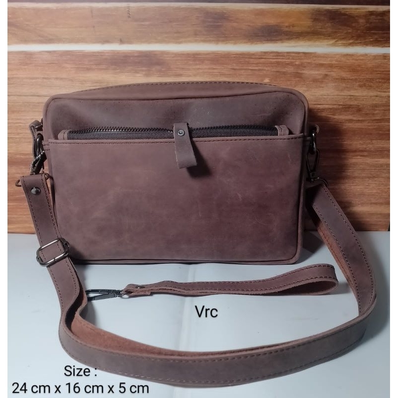 Handbag Tas Selempang Multifungsi Pria Wanita Kulit Asli Crazy Horse