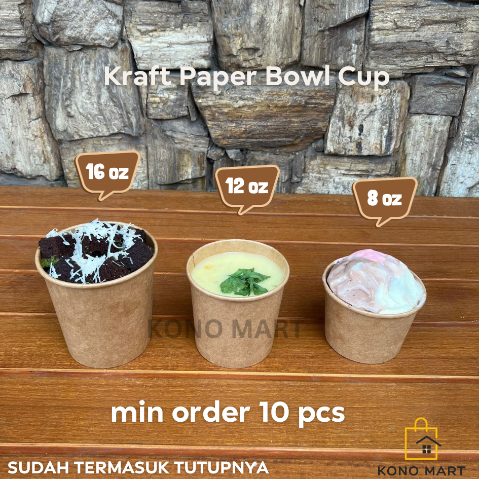 [ECER MIN 10PCS] Paper Bowl Brown Soup Cup - Ice Cream Cup - Paper kraft 5 oz / 8 oz / 12 oz / 16 oz