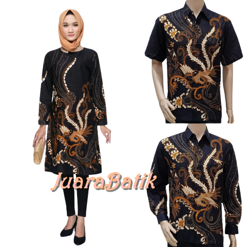 COUPLE BATIK HITAM TUNIK PANJANG BATIK POLA HITAM BIGSIZE COUPLE TUNIK JUMBO SERAGAM TUNIK BATIK ATA