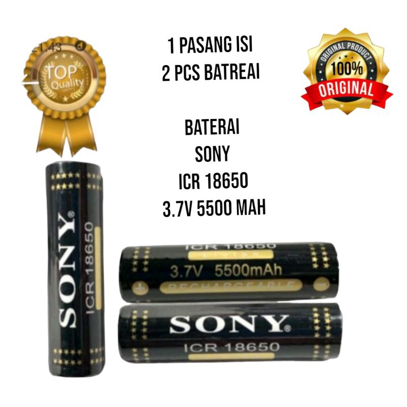 Baterai Cas Sony ICR 18650 5500 Mah 3.7 V 1 Pasang