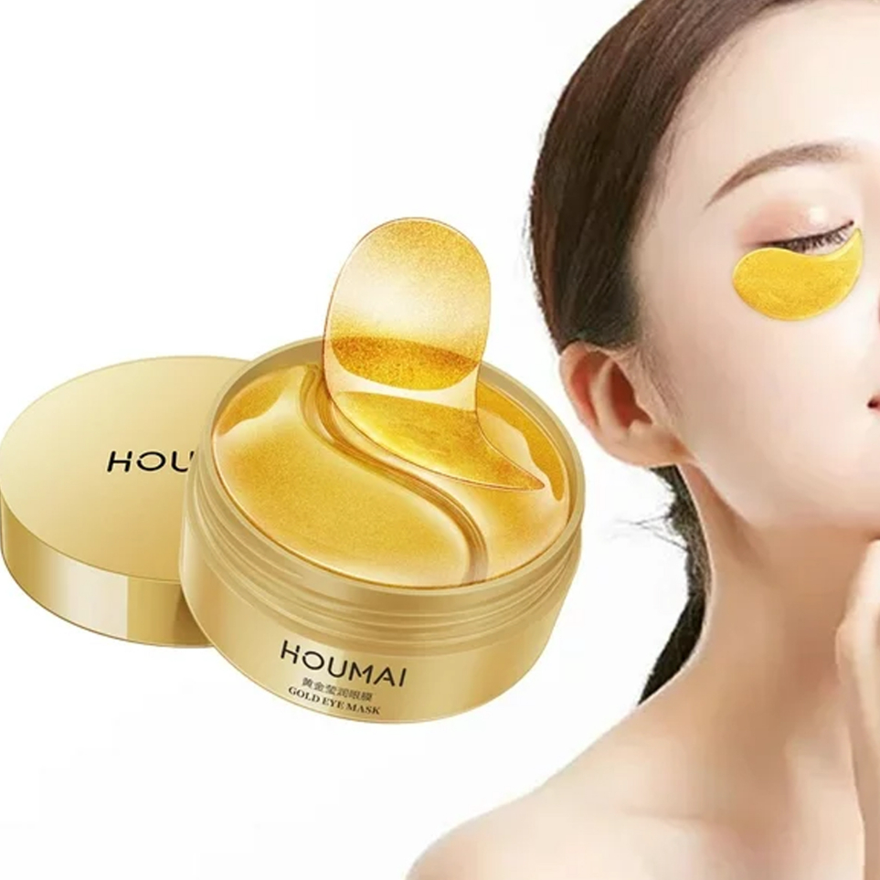Langsung pesanq7Q1c Masker Mata Gold HOUMAI Eye Mask Menghilangkan Kantong Mata Panda Mencerahkan da