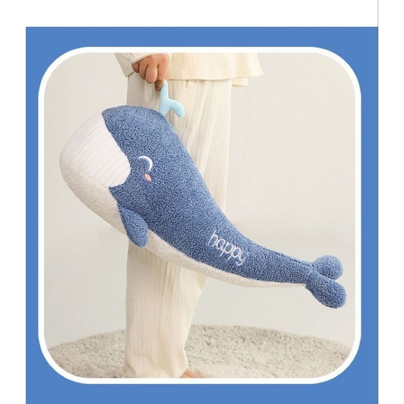 Boneka Whale Paus biru ukuran 60cm bahan plush mainan anak kado ulang tahun