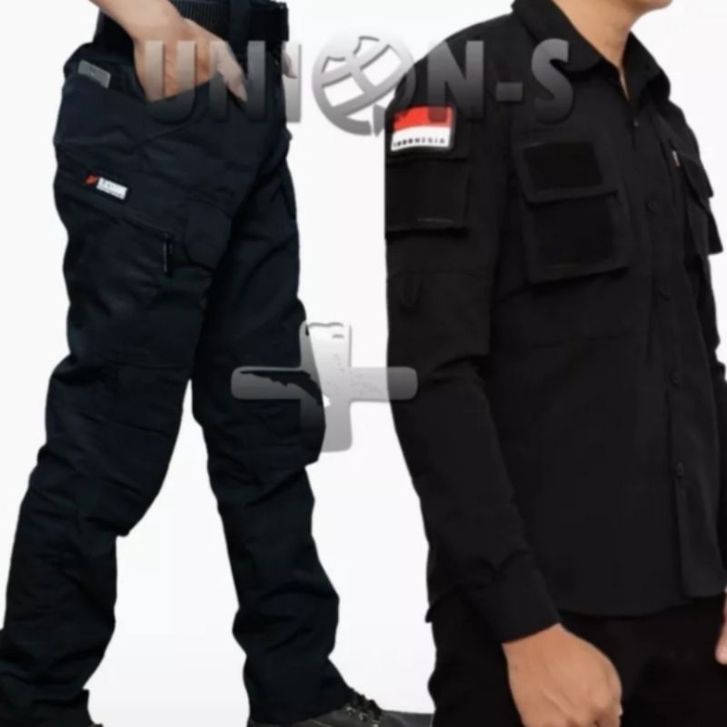 [COD] BAHAN TEBAL. PAKET SETELAN KEMEJA TACTICAL 511 HITAM + CELANA PANJANG OUTDOOR PRIA TEBAL