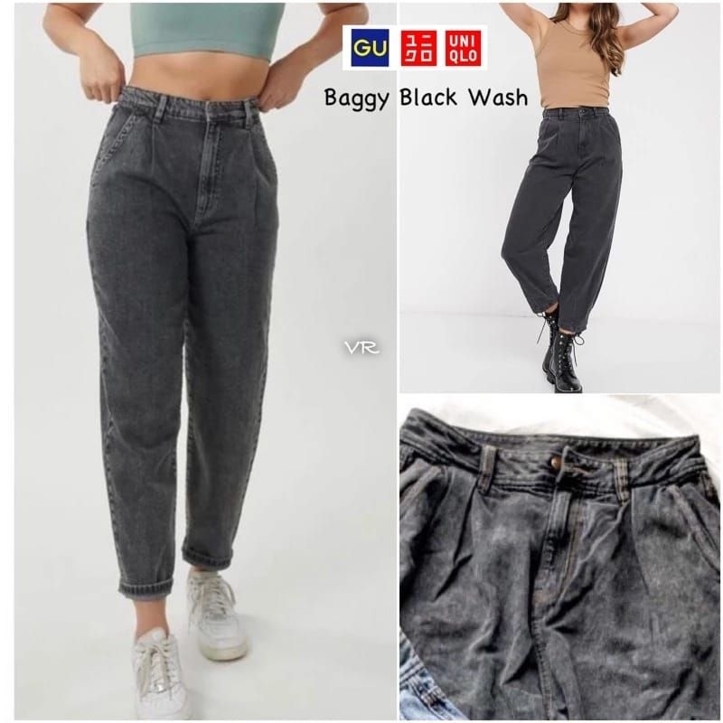 GU Uniqlo Baggy Boy Friend Jeans High Rise High Waist