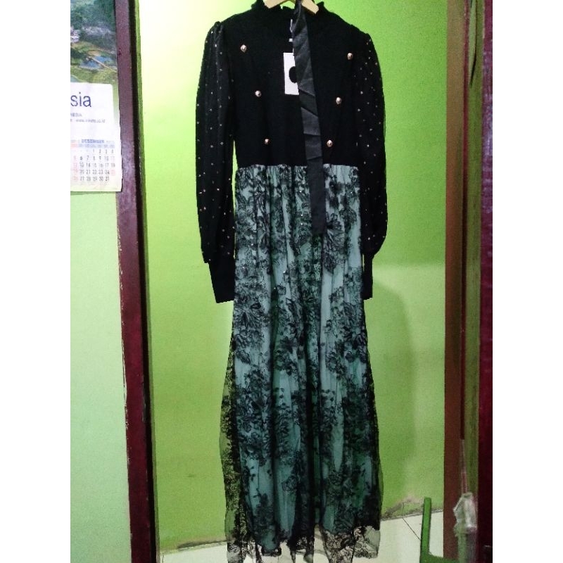 Dress Brokat Hitam | Gamis Rajut Kombi Brokat By SOIRA