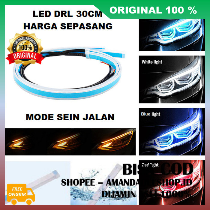 Lampu Alis DRL Lampu Running Lampu LED Alis Tempel DRL Mobil Motor 30 CM Sein Running Grade A+ 100% 