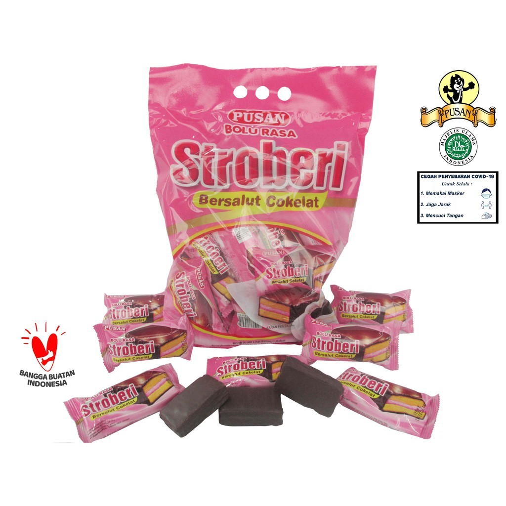 

Bolu pusan rasa stawberry bersalut coklat isi 20 pcs
