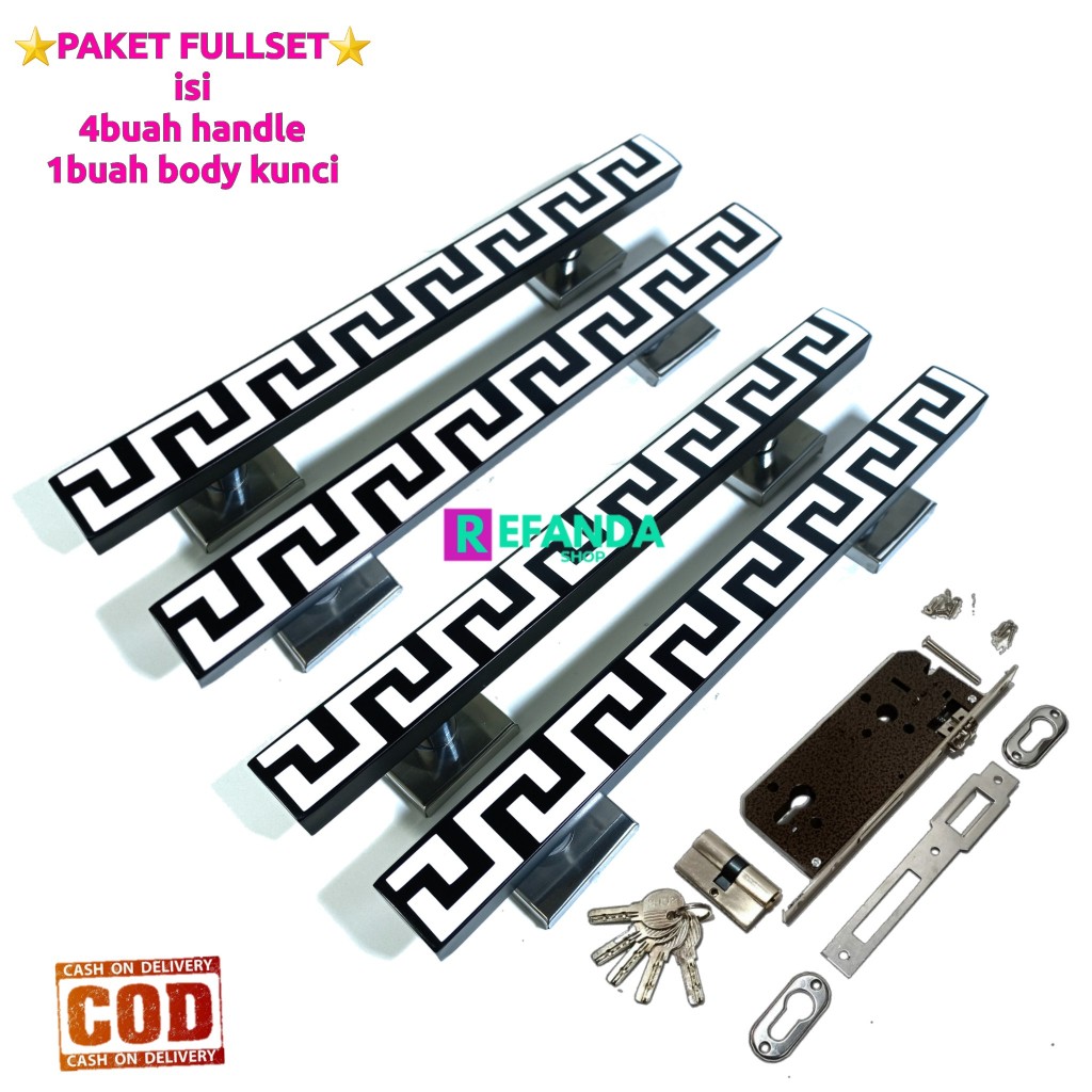 fullset 4buah gagang handle pintu rumah dan lock body kunci untuk pintu depan model kupu tarung daun