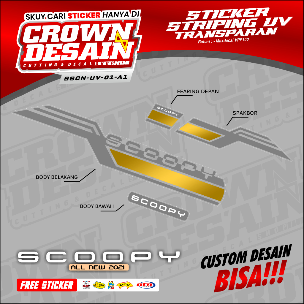 Striping Scoopy New Lis Transparan Racing - Stiker Striping Scoopy 2021 - 2023 Desain Simple - SSCN-