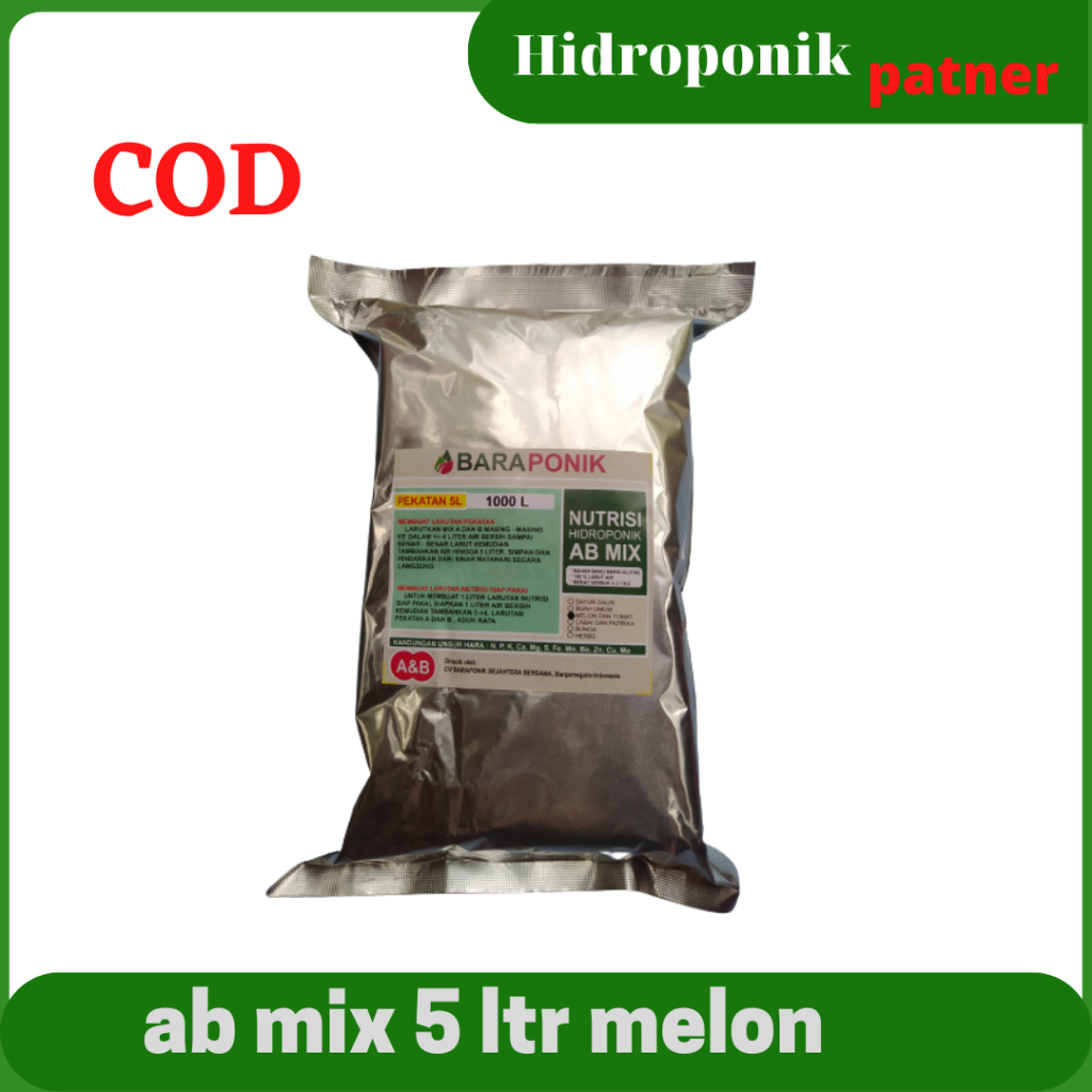 Ab mix nutrisi hidroponik buah melon pekatan 5 ltr Baraponik
