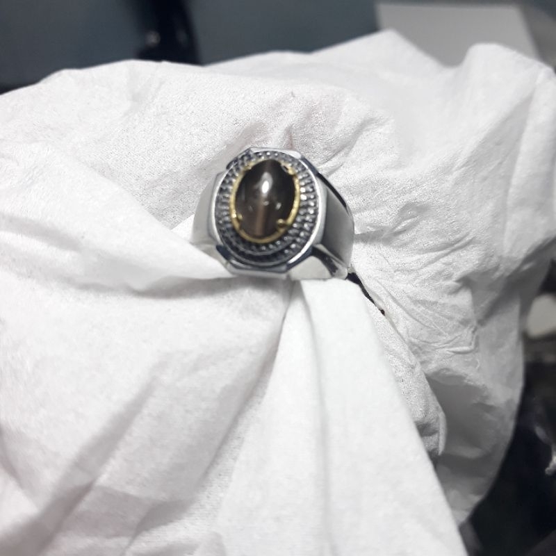 cincin batu permata asli natural silimanite cat eye termurah emban ikat ring monel super doff handma