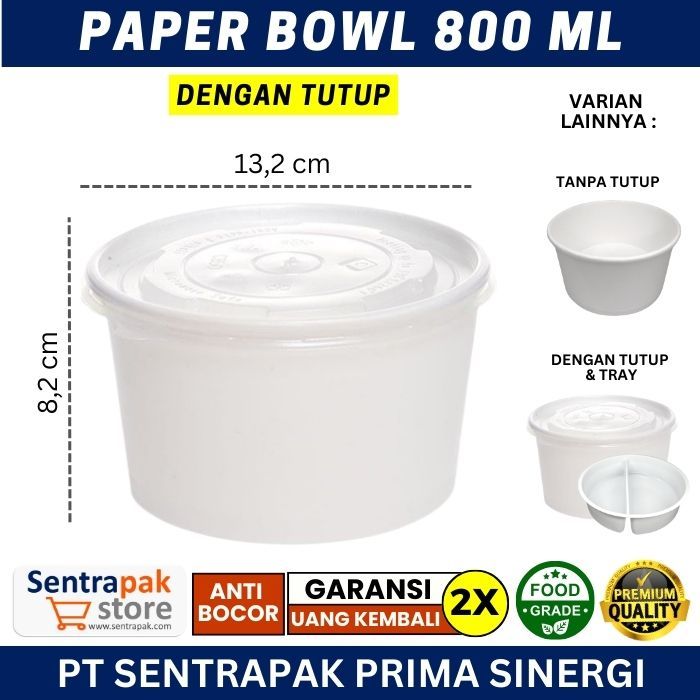 Paper Bowl 800ml - Dengan Tutup - Mangkok Kertas 800 ml