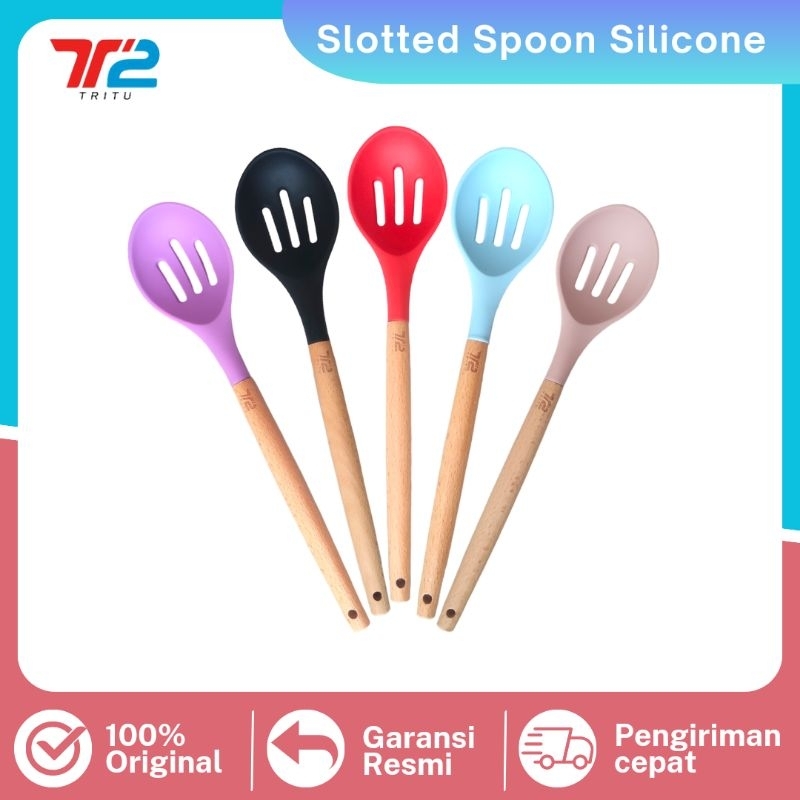 TRITU Utensil Silicone Slotted Spoon Spatula Sutil Silikon Tahan Panas