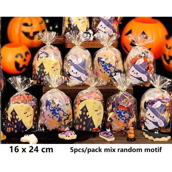 

Halloween plastic goodie bag trick or treats 5pcs mix random kantong