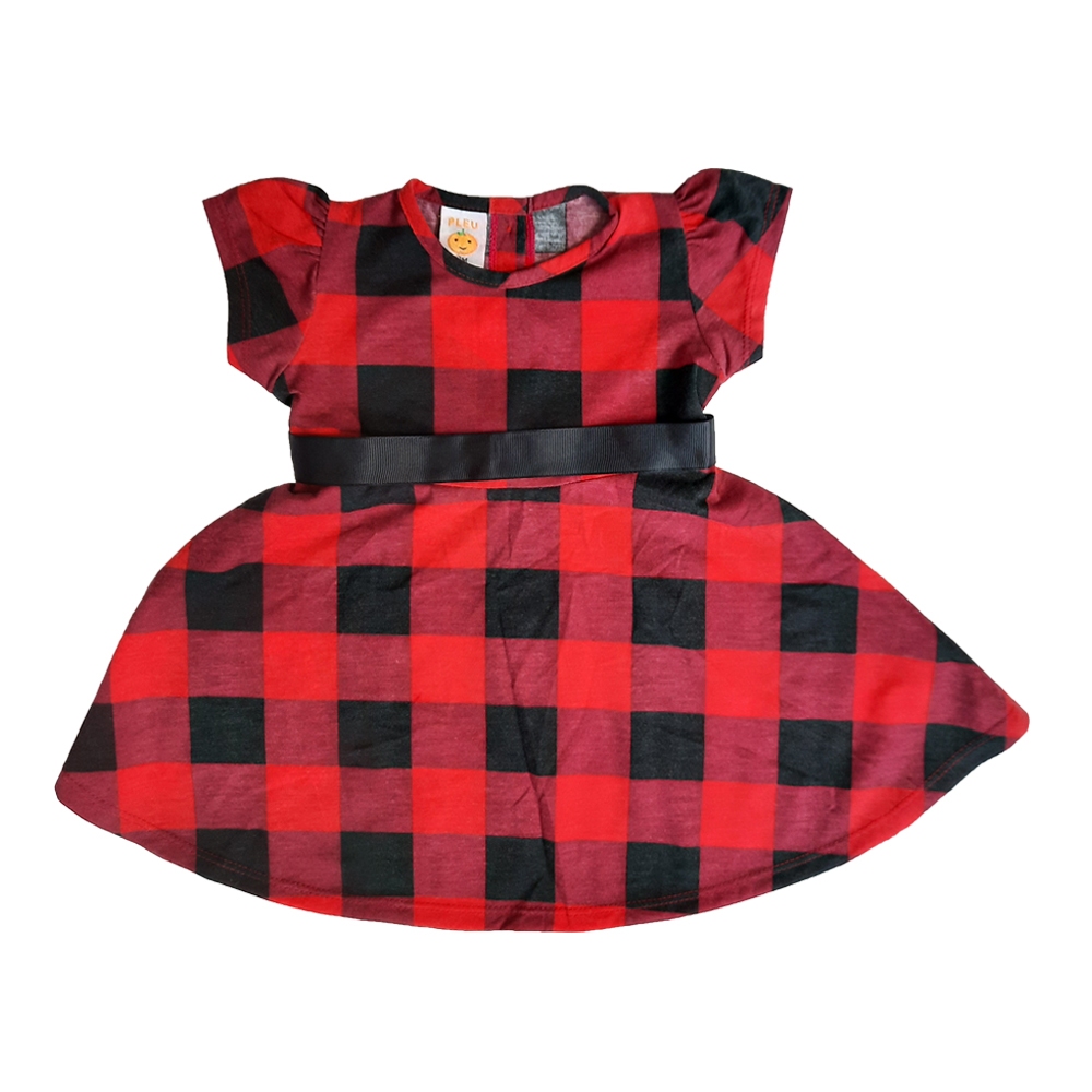 PLEU Dress Klok Kotak Merah Dress Anak Perempuan