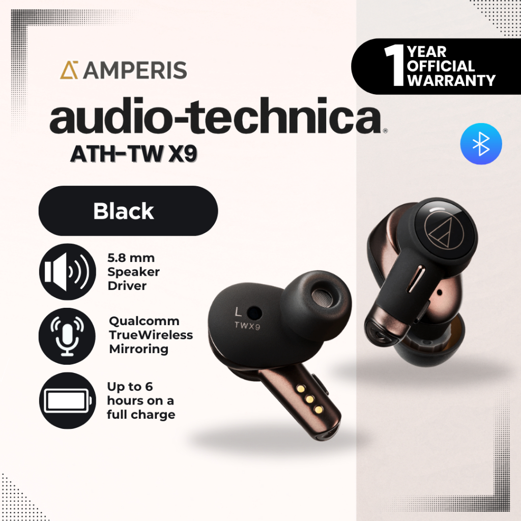 Audio Technica ATH-TWX9 TWS True Earbuds Earphone - Black