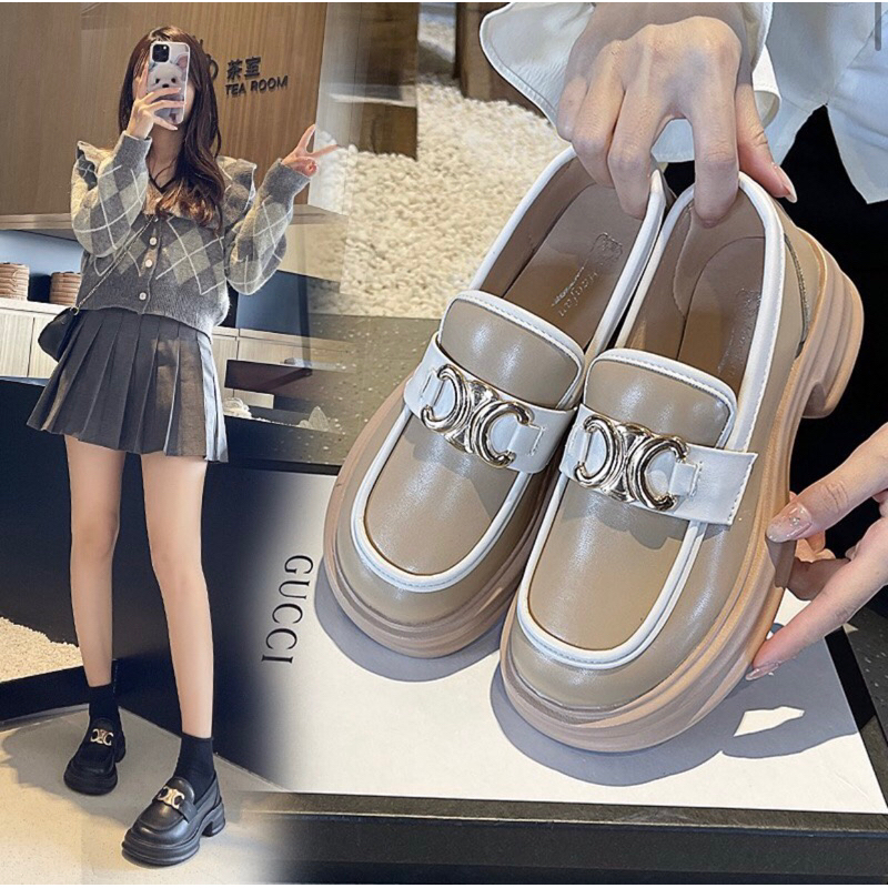 A81 sepatu pantofel wanita cewek kekinian nyaman empuk ringan tinggi hitam putih coklat best seller 