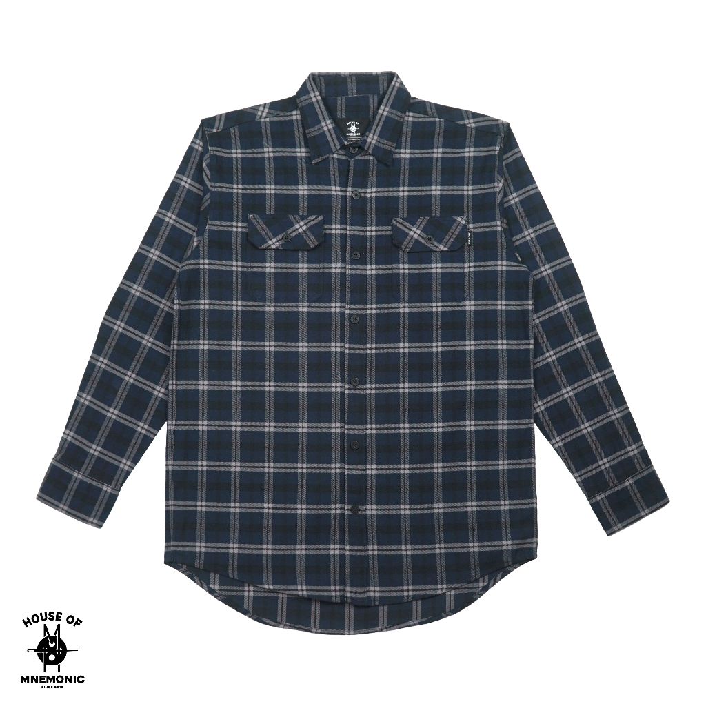 Mnemonic Flannel "Rochet"  Navy Line Grey | Kemeja Panjang