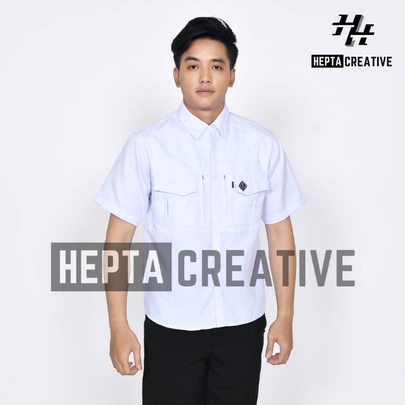 HEPTA CREATIVE KEMEJA TACTICAL M-TAC LENGAN PENDEK WARNA PUTIH KEMEJA OUTDOOR KEMEJA LAPANGAN PRIA M