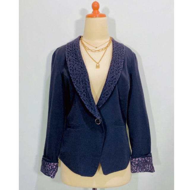 Atasan outer blazer jaket formal warna hitam basic mewah bahan tebal kombinasi brukat brokat full fu