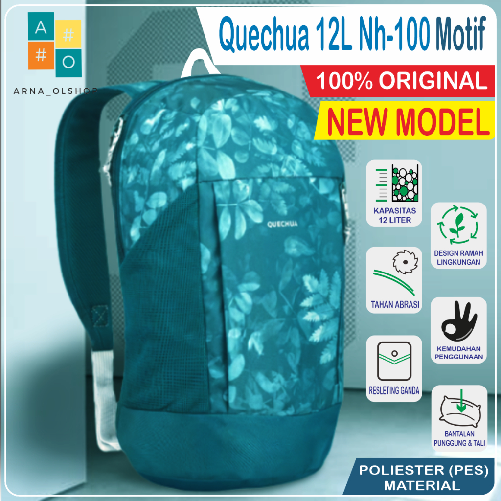 Quechua Tas Ransel Sepatu Sport mini 12 L Nh100 Backpack Original Camping Hiking MOTIF